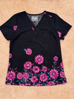 Butter Black V-Neck Tunic with Pink Floral Border